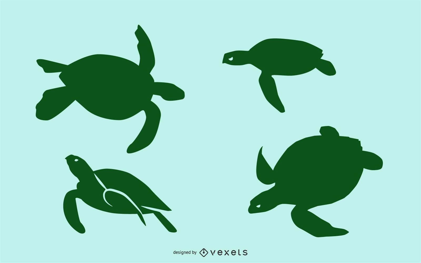 Sea turtle silhouette set