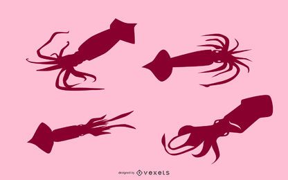 Squid silhouette set Squid silhouette set