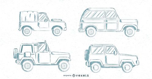 Carros clássicos mão desenhado conjunto Carros clássicos mão desenhado conjunto