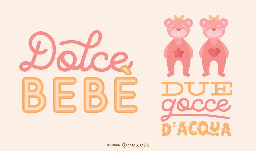 Twin Baby Girl Italian Lettering Banner Set Twin Baby Girl Italian Lettering Banner Set