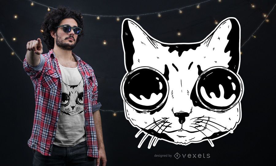 Diseño de camiseta de gato con gafas Diseño de camiseta de gato con gafas