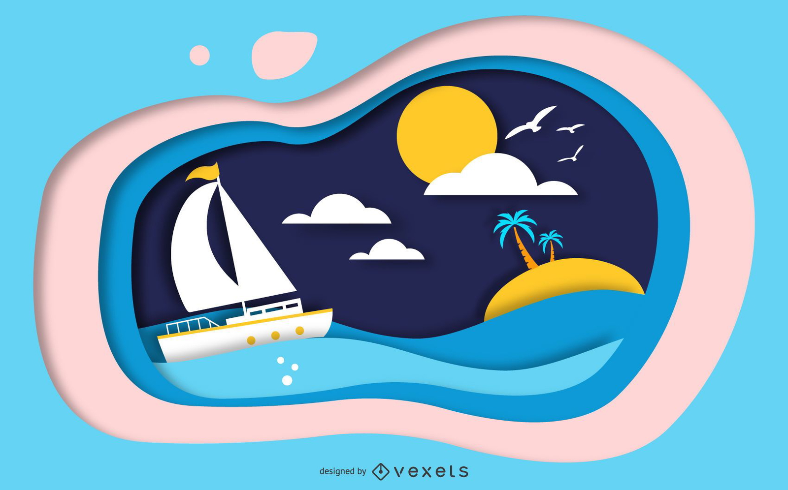 Papercut Island Scene Design