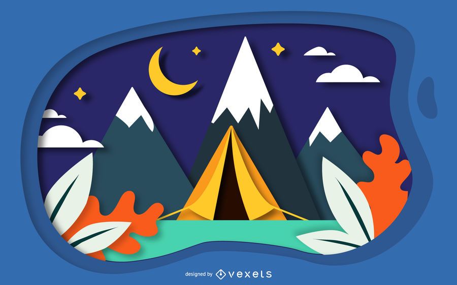 Camping landscape papercut design Camping landscape papercut design