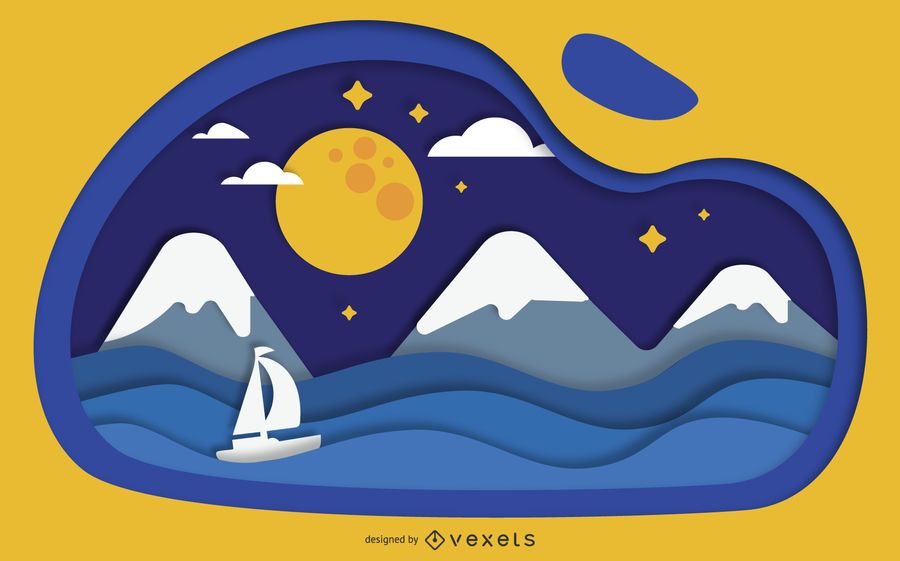 Papercut paisaje noche arte vectorial Papercut paisaje noche arte vectorial