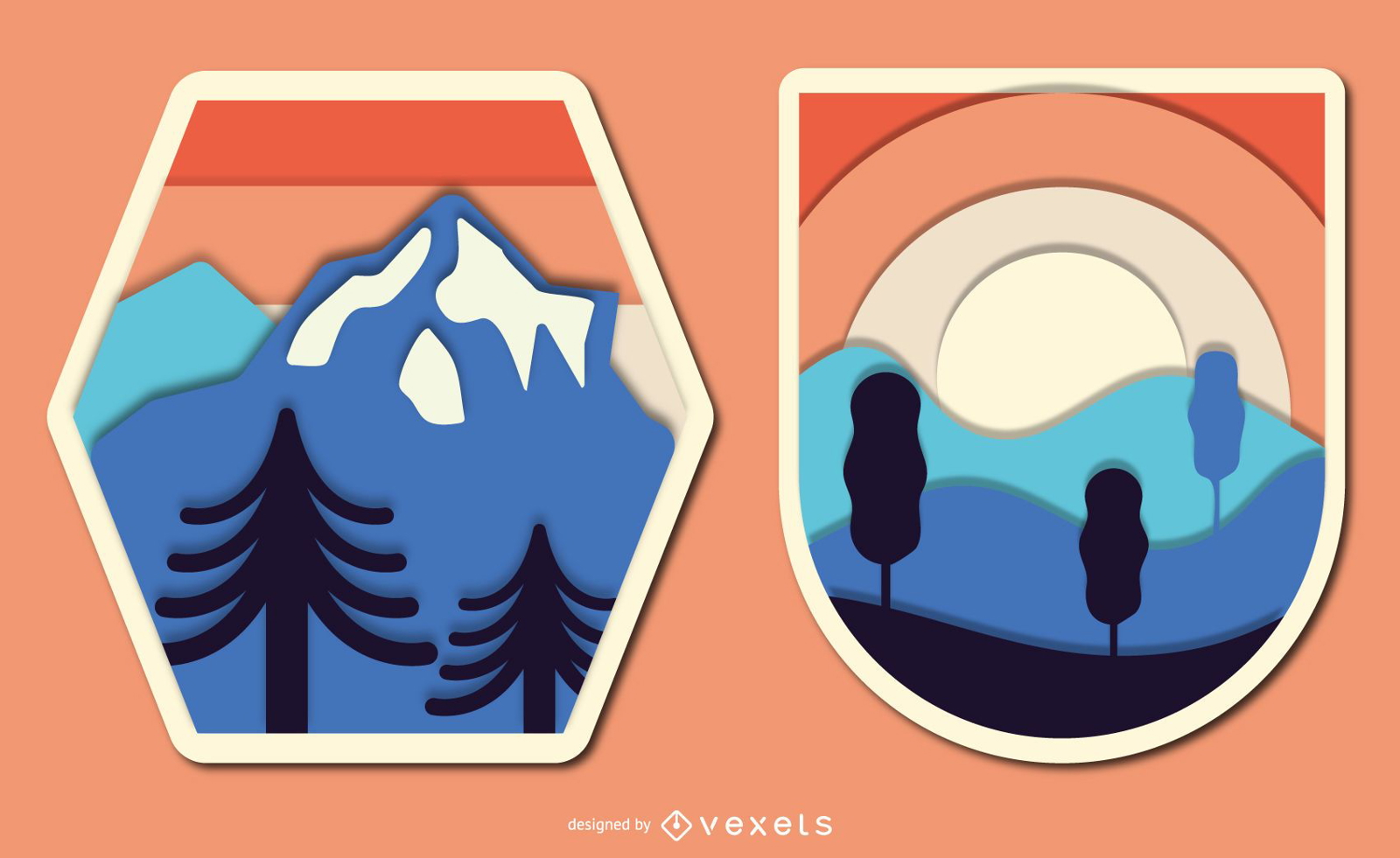 Conjunto de emblemas de paisagem vintage em papel