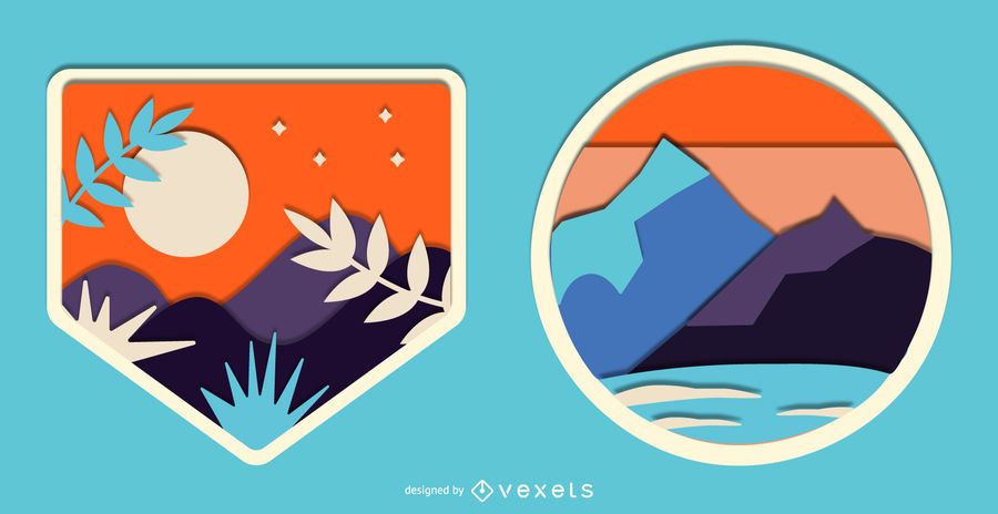 Papercut Landscape Nature Badge Set Papercut Landscape Nature Badge Set