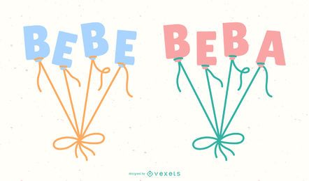 New Baby Spanish Balloon Lettering Banner Set New Baby Spanish Balloon Lettering Banner Set