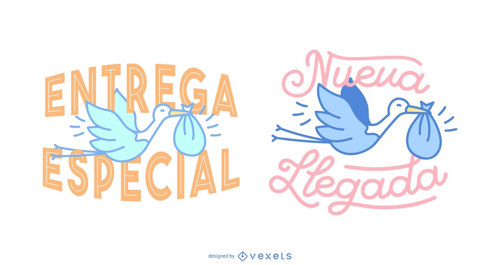 Banners com letras em espanhol da Stork Baby Delivery