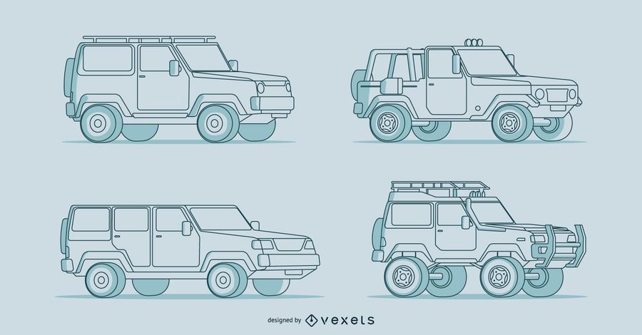 Vier detaillierte handgezeichnete Auto Illustrationen Vier detaillierte handgezeichnete Auto Illustrationen