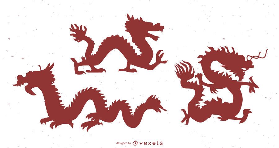 Chinese dragon silhouette set Chinese dragon silhouette set