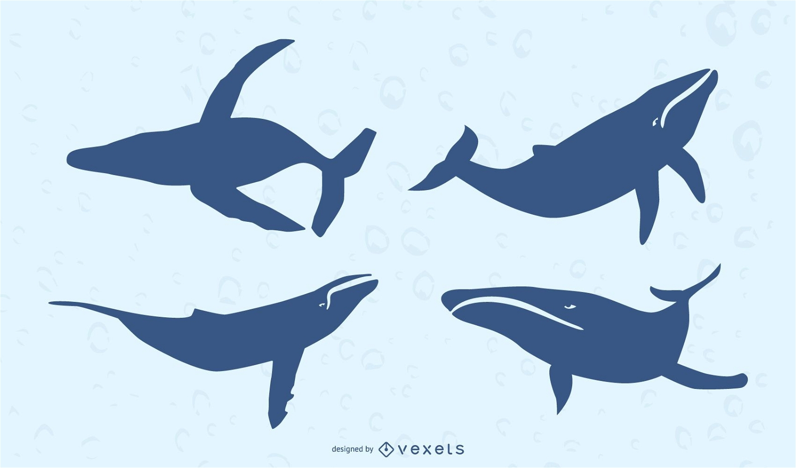 Conjunto de silhueta de baleia plana