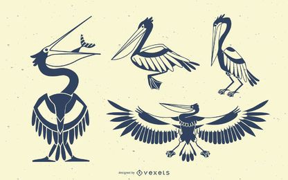 Stilvoller Pelikan-Vogel-Schattenbild-Satz Stilvoller Pelikan-Vogel-Schattenbild-Satz