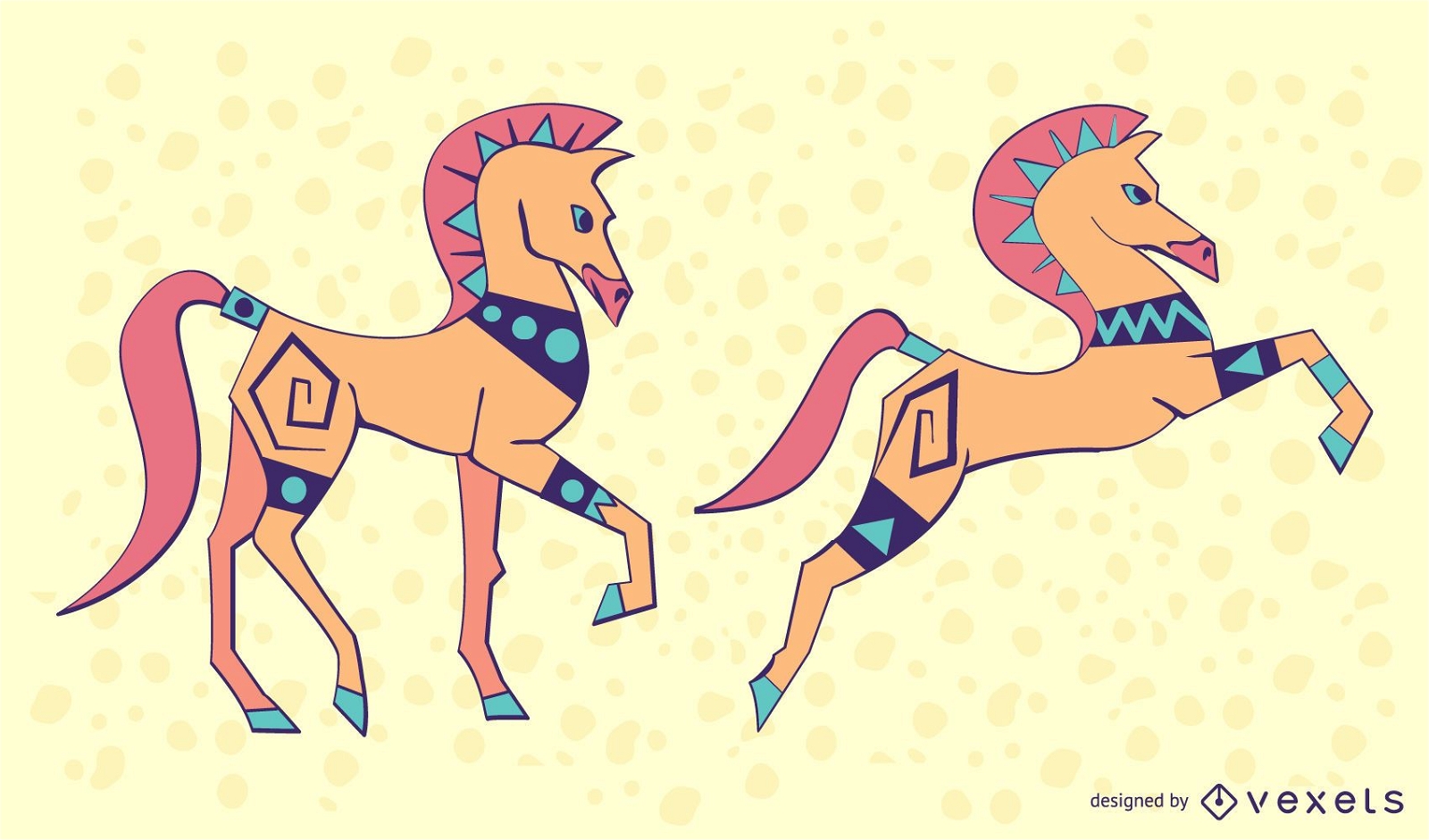 Conjunto de cavalos coloridos elegantes