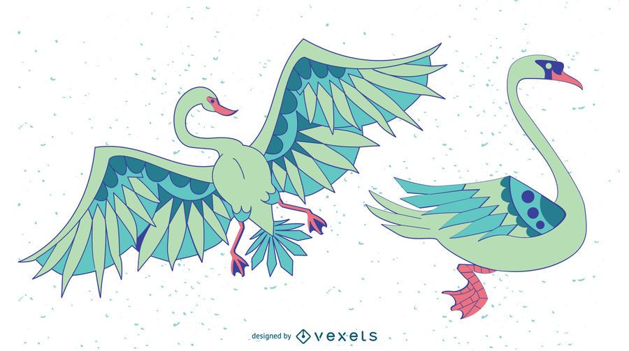 Stylish Swan Colored Vector Set Stylish Swan Colored Vector Set