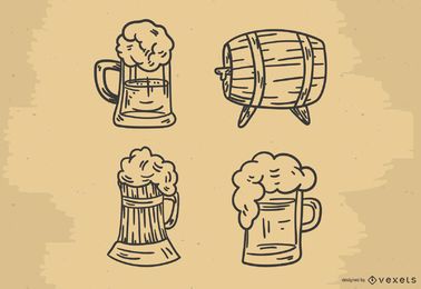 Conjunto de vetores de cerveja mão desenhada Conjunto de vetores de cerveja mão desenhada