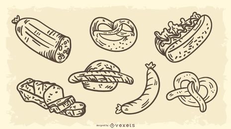 Germany Traditional Foods Vector Set Germany Traditional Foods Vector Set