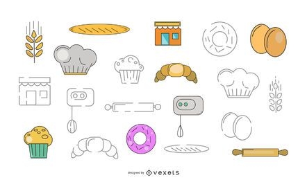 Paquete de vectores de elementos de panadería
