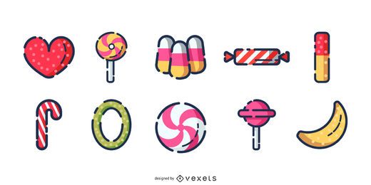 Conjunto de ícones de traço de doces Conjunto de ícones de traço de doces