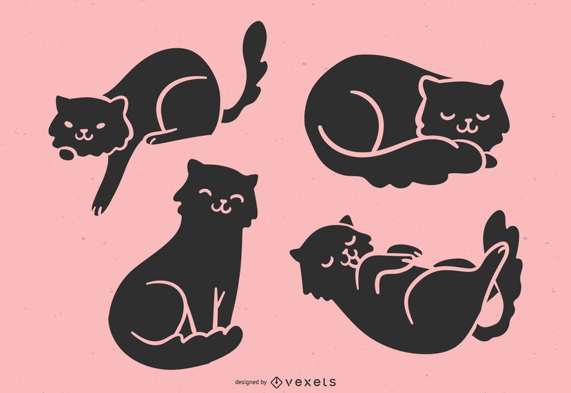 Conjunto de silueta de gato lindo Conjunto de silueta de gato lindo