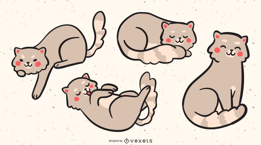 Conjunto de gato bonito dos desenhos animados Conjunto de gato bonito dos desenhos animados