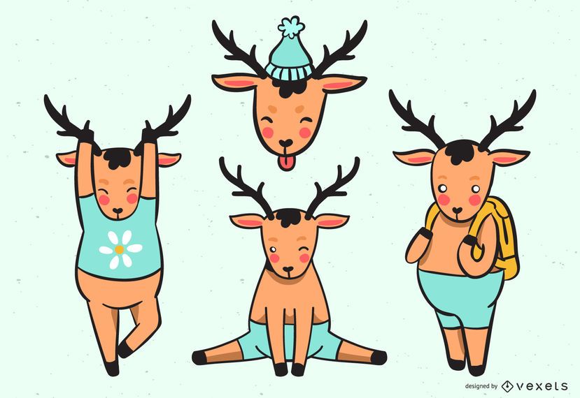 Conjunto de desenhos animados de cervos coloridos Conjunto de desenhos animados de cervos coloridos