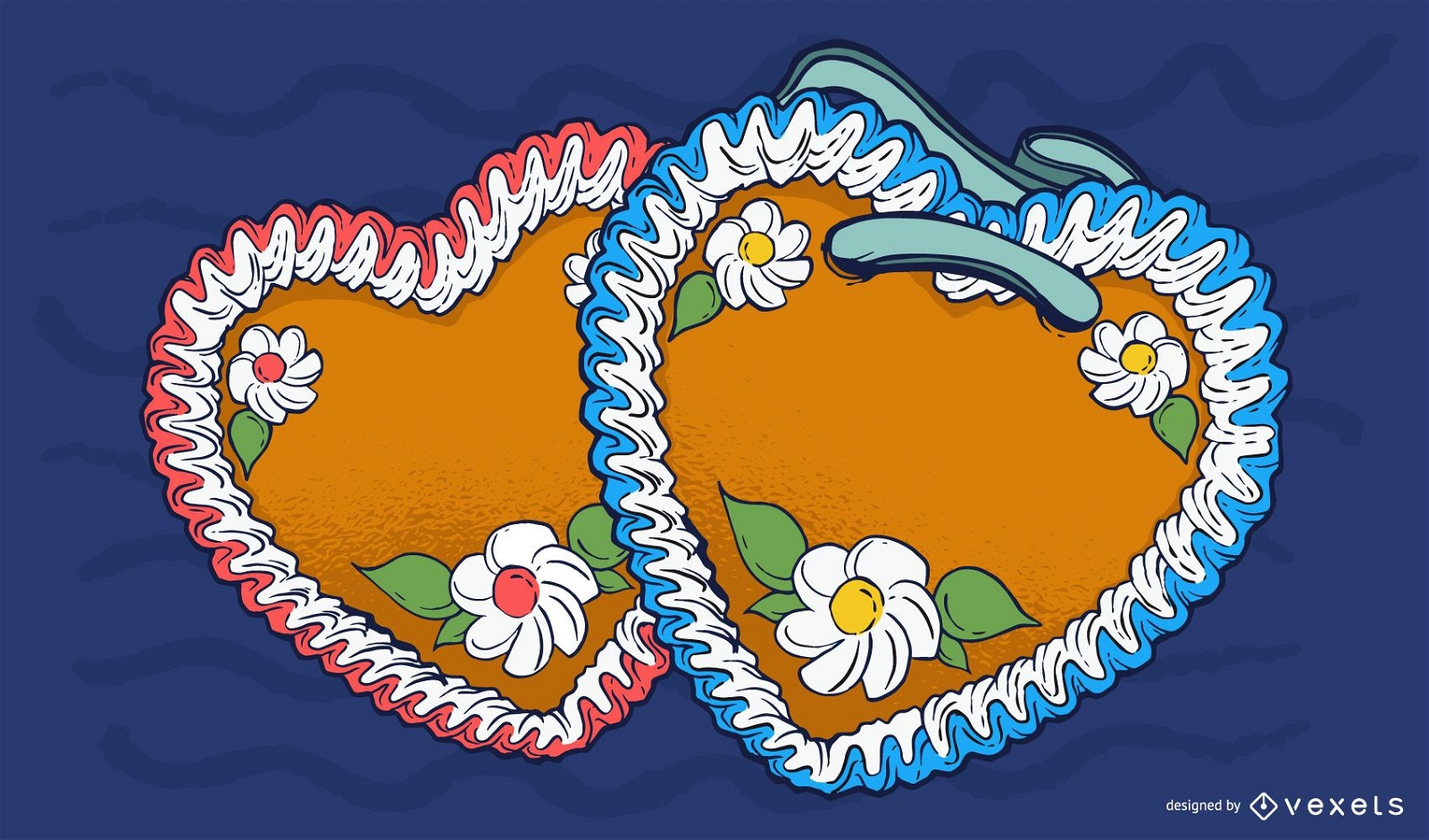 Ilustración linda de corazones de pan de jengibre