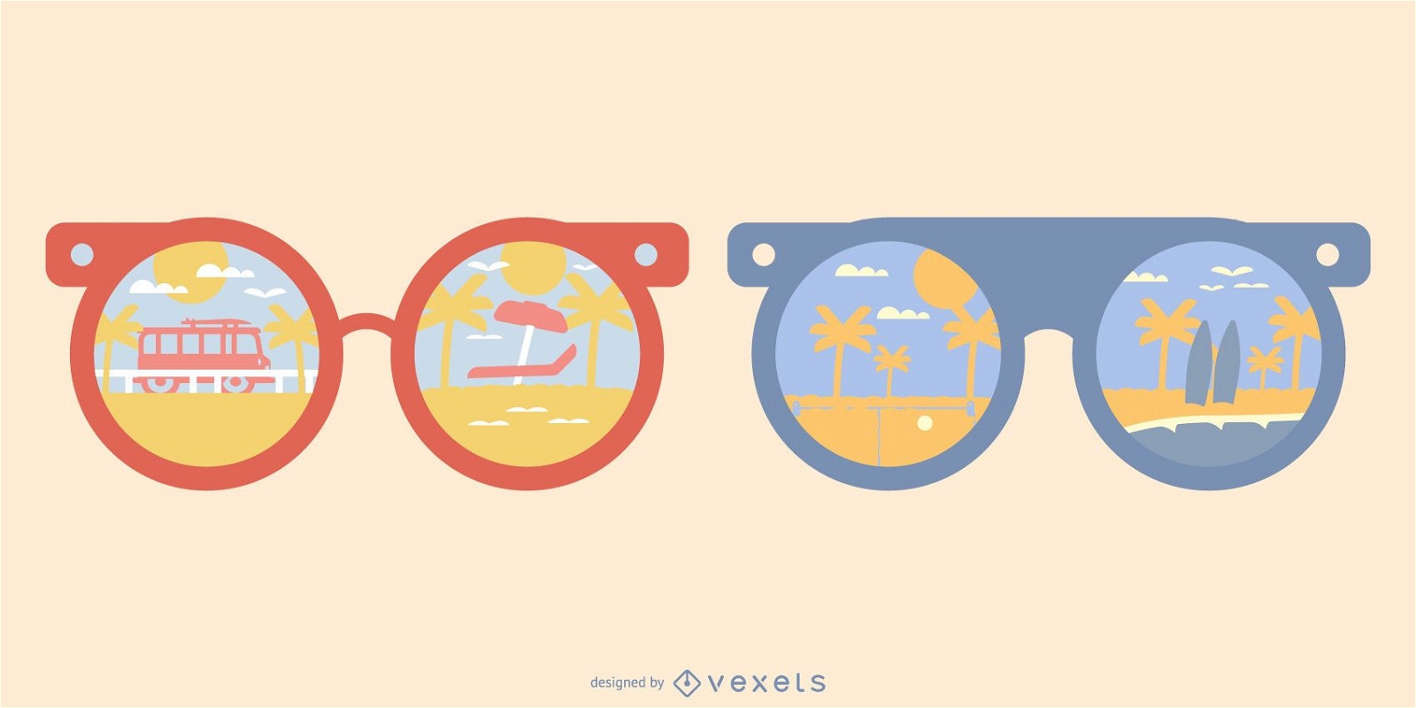 Exotic Beach Sunglasses Reflection Illustration