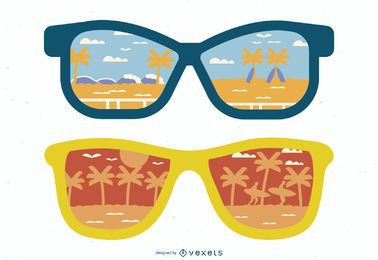 Sunglasses Refection Of Beach Illustration Vector Download