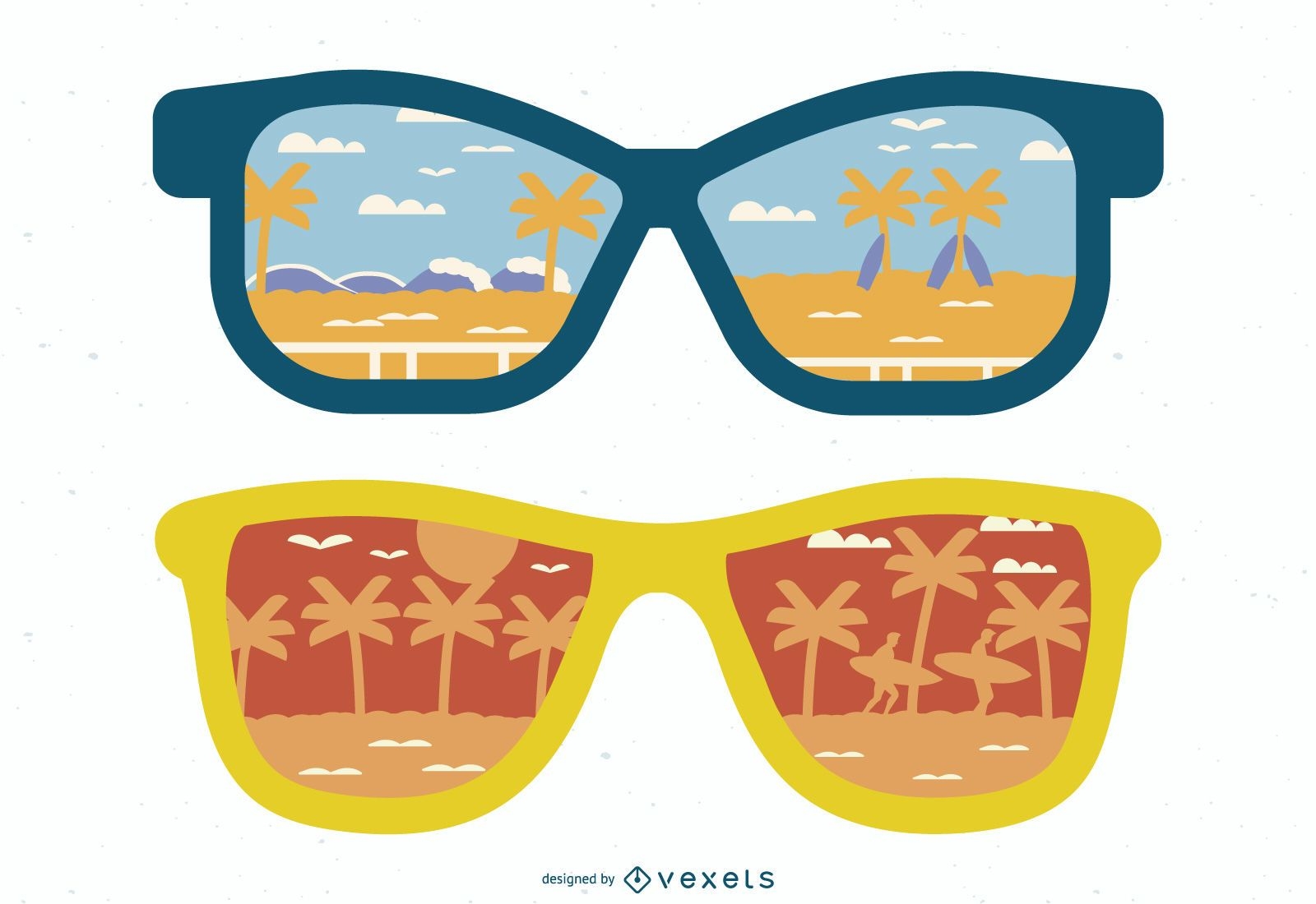 Reflexión de gafas de sol de la ilustración de la playa