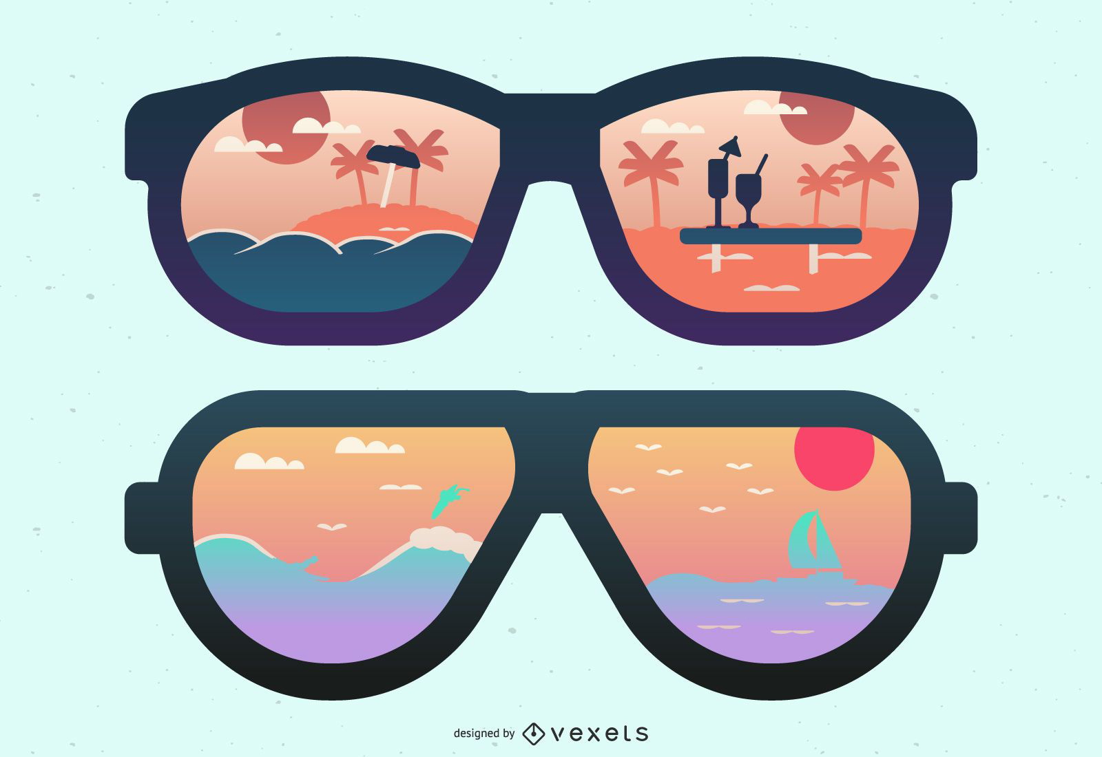 Reflexo de óculos de sol na praia e na ilha
