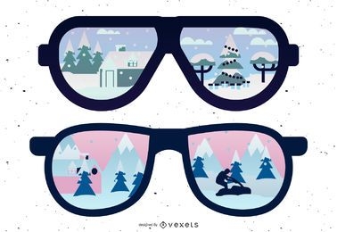 Snow Covered Sunglasses Reflection