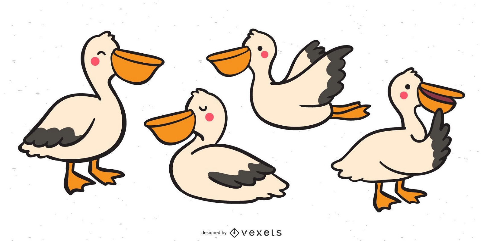 Cute pelican vector set