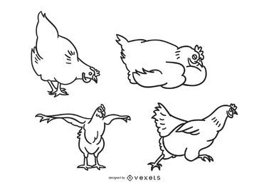 Ilustração de coleção de rabiscos de frango