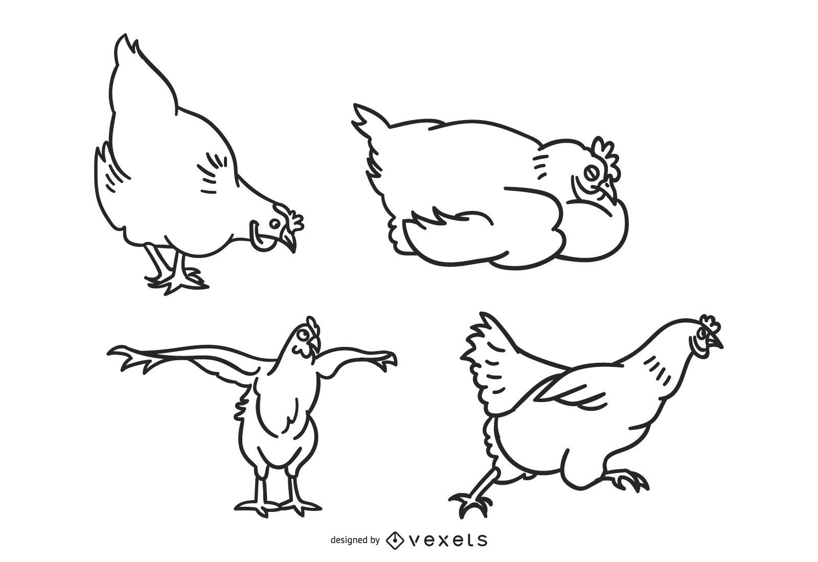 Ilustração de coleção de rabiscos de frango