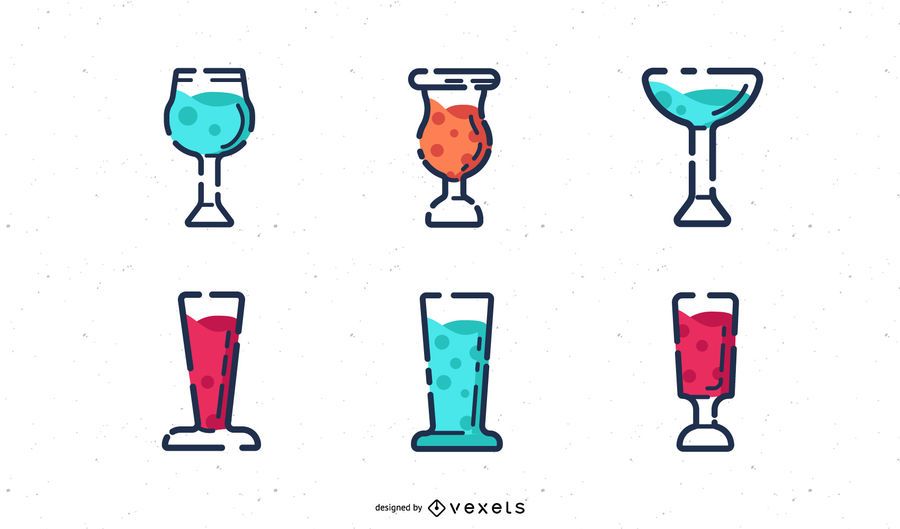 Colorful drinks stoke icon set Colorful drinks stoke icon set