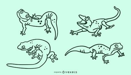 Conjunto de traços de lagarto fofo
