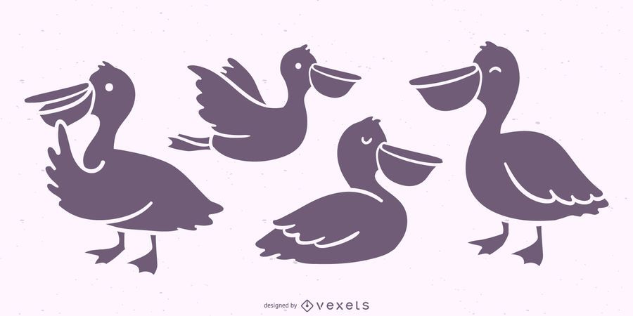 Cute pelican silhouette set Cute pelican silhouette set