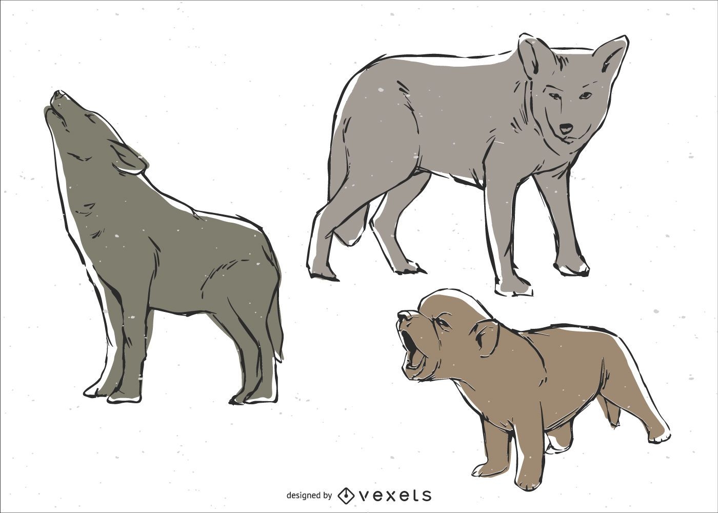 Wolf family illustration set