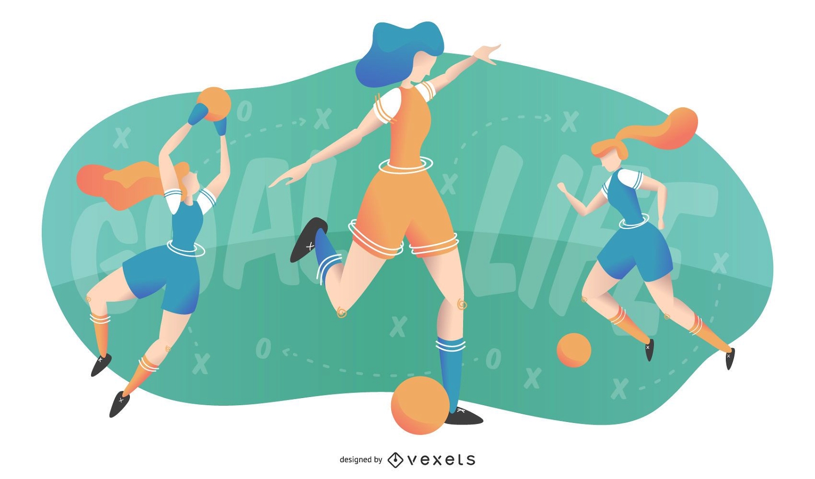 Women Playing Football Illustration