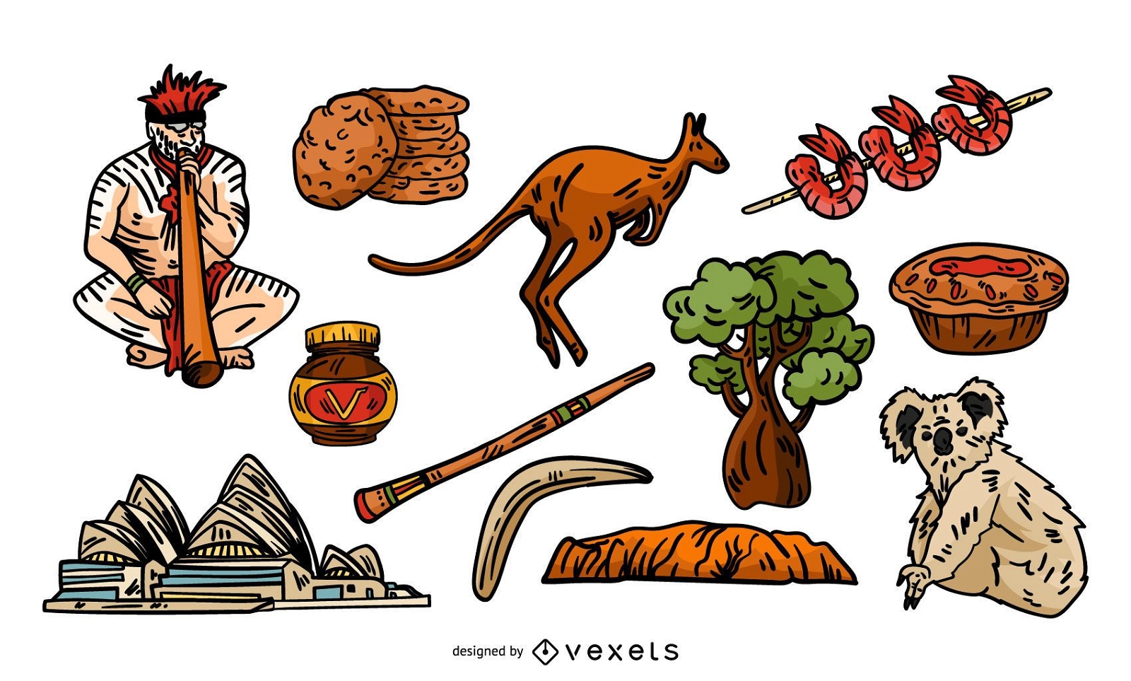 Conjunto de elementos tradicionais australianos