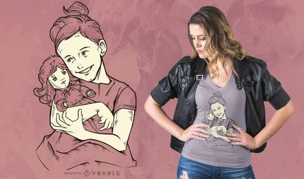 Mädchen mit Puppe T-Shirt Design Mädchen mit Puppe T-Shirt Design