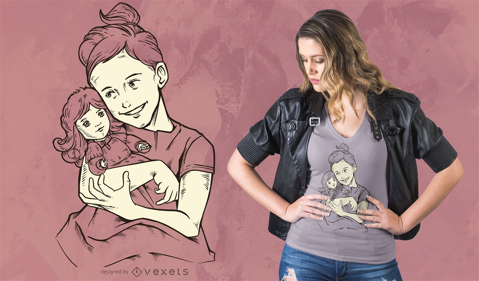 Girl with Doll T-shirt Design