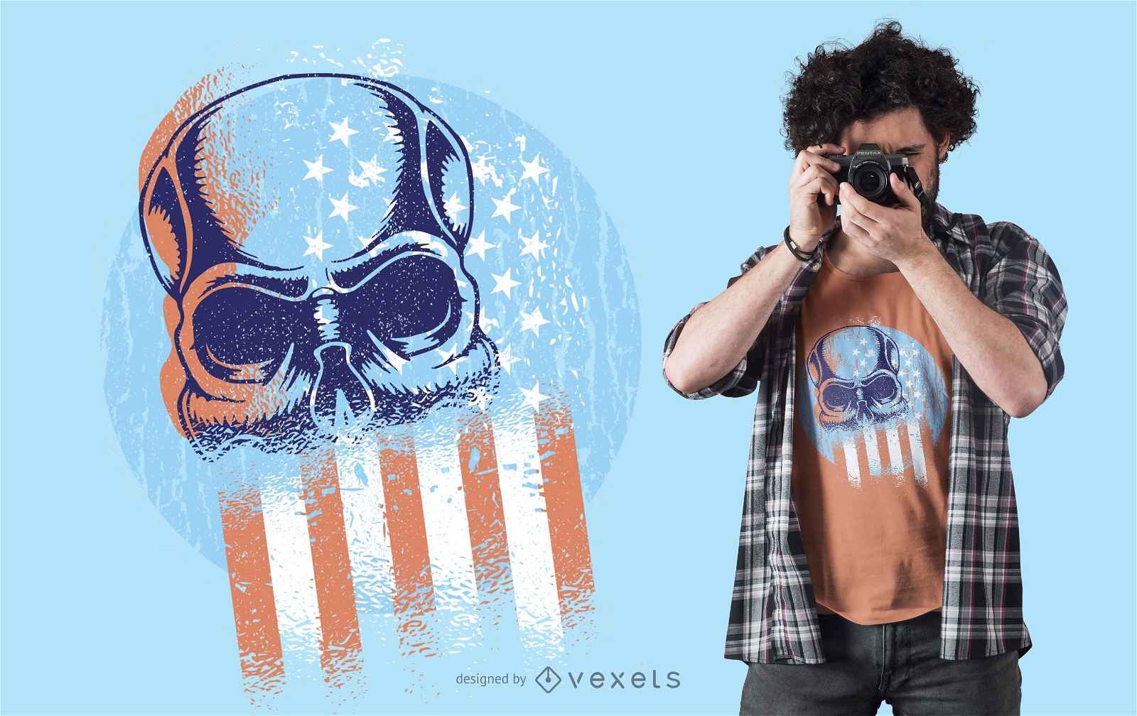 Design de t-shirt da bandeira dos EUA com caveira