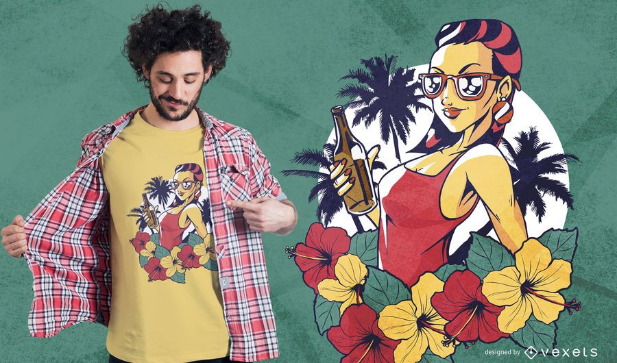 Summer Woman With Beer T-shirt Design Summer Woman With Beer T-shirt Design