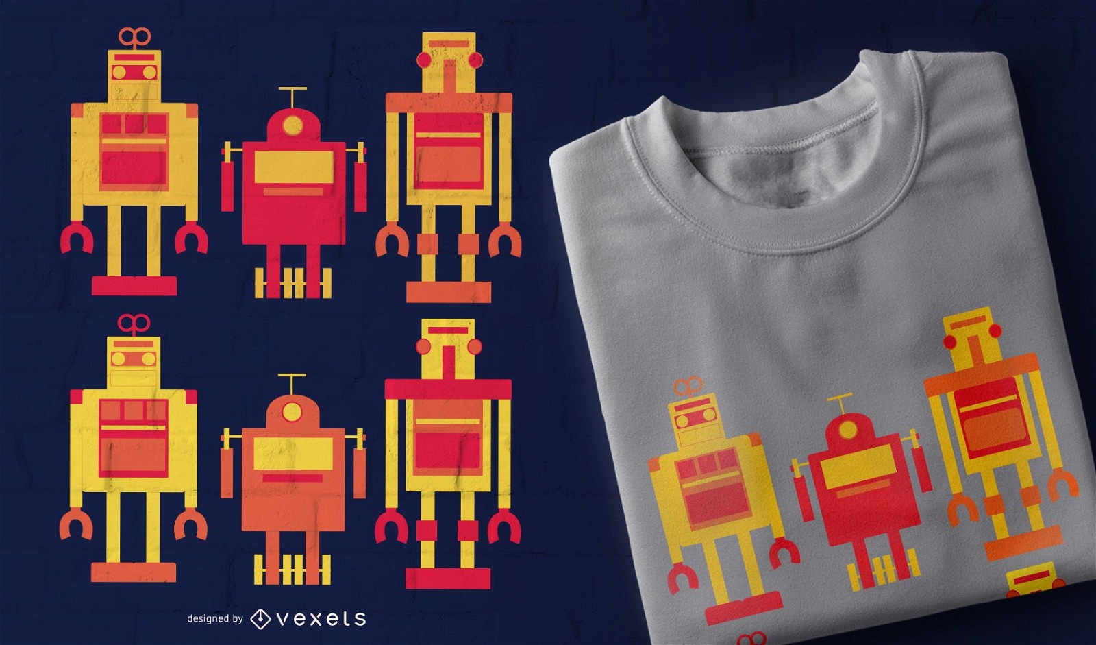 Conjunto de robôs com design de camiseta