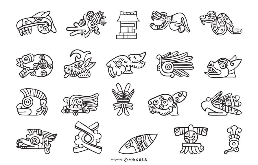 Aztec outline elements collection - Vector download