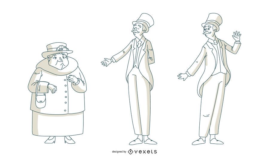 Pessoas britânicas mão desenhada set Pessoas britânicas mão desenhada set