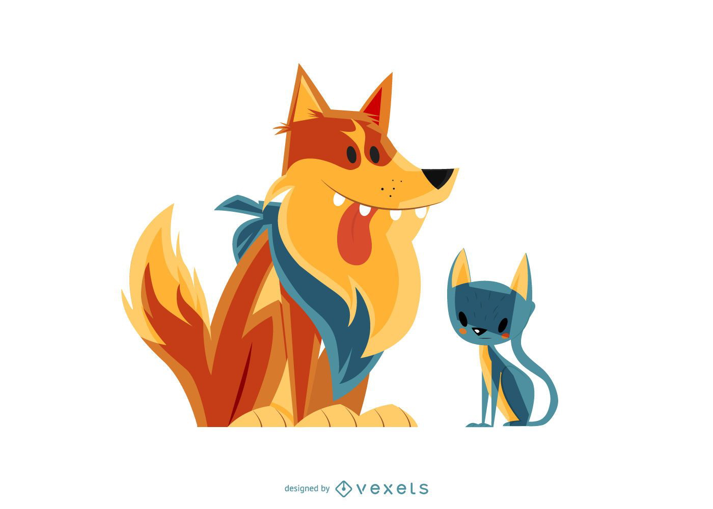 Ilustração de desenho animado de gato e cachorro