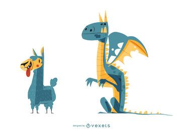 Llama & Dragon Cartoon Illustration Llama & Dragon Cartoon Illustration