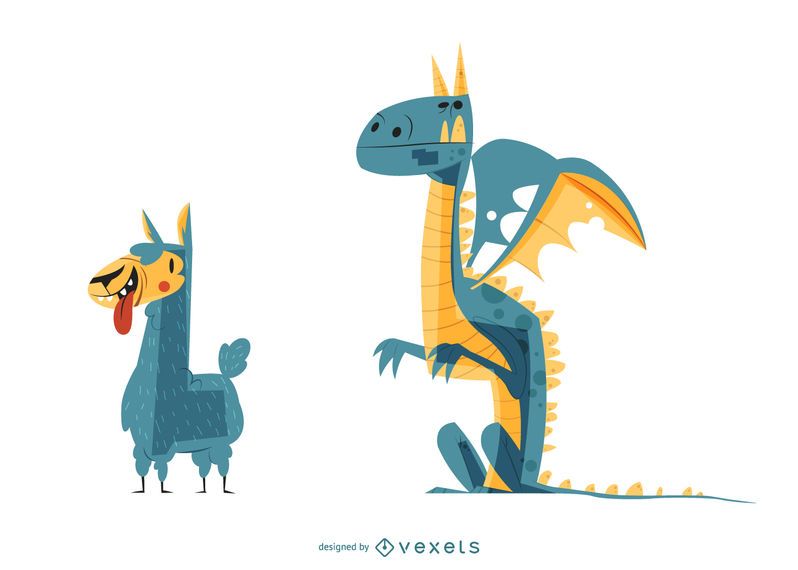 Llama & Dragon Cartoon Illustration Llama & Dragon Cartoon Illustration